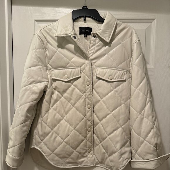 Cream, quilted faux leather shacket- size medium - Picture 3 of 4